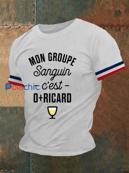 T-shirt à manches courtes Mon groupe sanguin c’est O Ricard pour homme Blanc / S