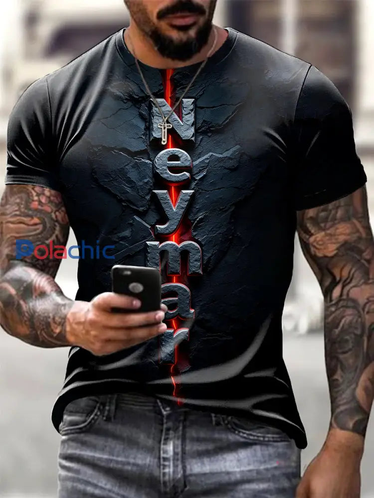 T-shirt à manches courtes Neymar Print Creative Homme Noir / S