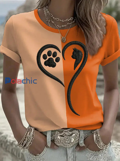 T-shirt à manches courtes pour femmes Breast Cancer Awareness Cat Orange / S