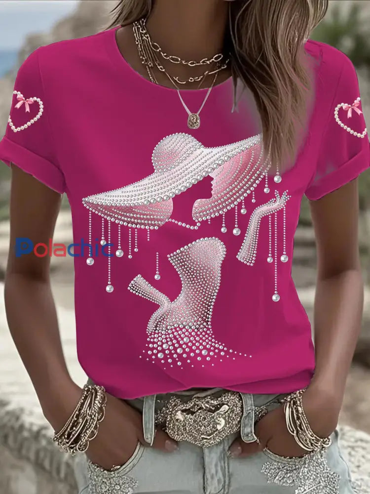 T shirt à manches courtes pour femmes Breast Cancer Awareness Rose Rouge / S