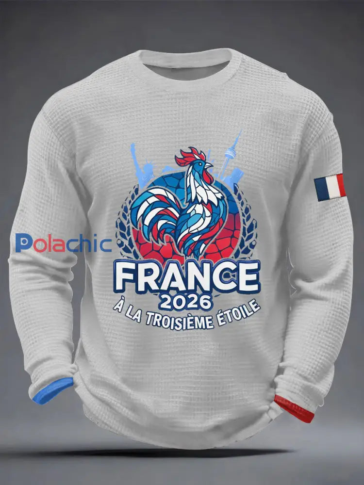 T-shirt à manches longues 2026 France Football Allez Les Bleus Waffle Homme Blanc / S