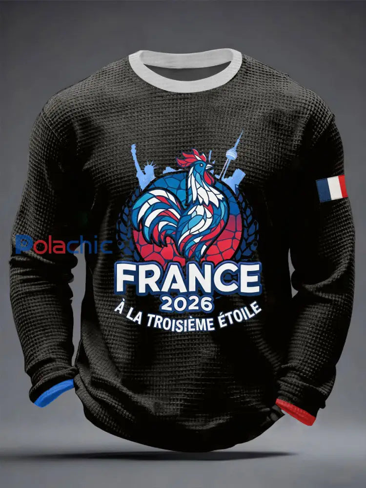 T-shirt à manches longues 2026 France Football Allez Les Bleus Waffle Homme Noir / S