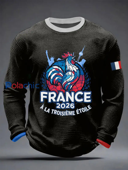 T-shirt à manches longues 2026 France Football Allez Les Bleus Waffle Homme Noir / S