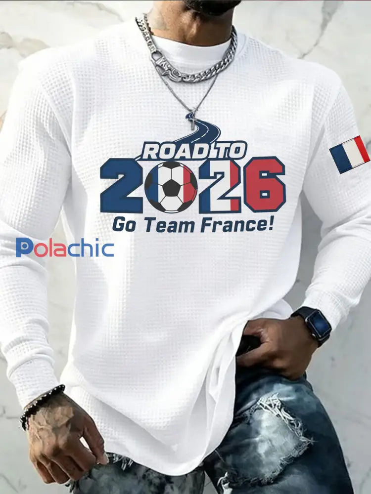 T-shirt à manches longues 2026 Go Team France Waffle pour homme Blanc / S