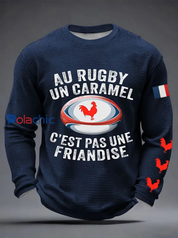 T-shirt à manches longues Au Rugby Un Caramel Waffle Homme Bleu Marine / S