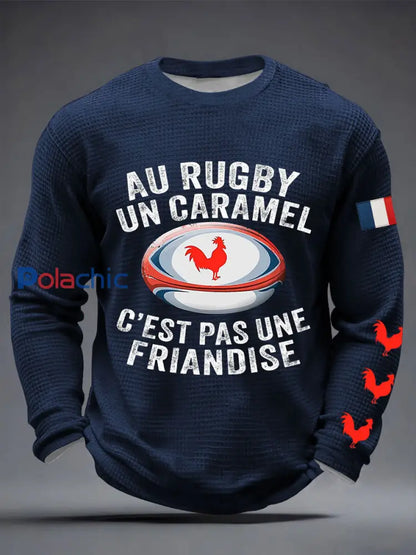 T-shirt à manches longues Au Rugby Un Caramel Waffle Homme Bleu Marine / S