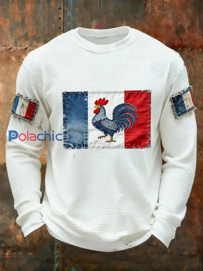 T-shirt à manches longues Drapeau Français Le Coq Gaulois pour homme Blanc / S