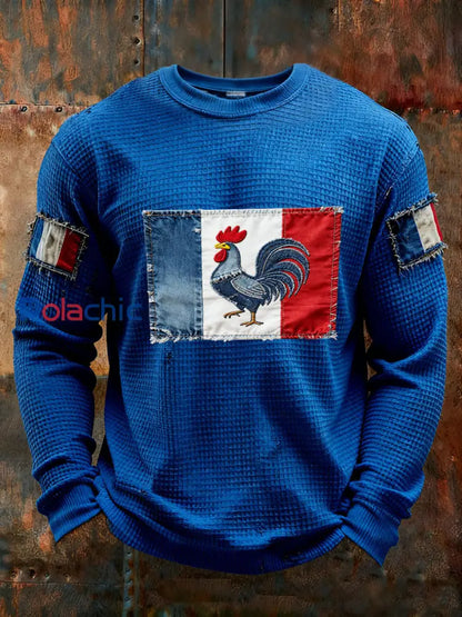 T-shirt à manches longues Drapeau Français Le Coq Gaulois pour homme Bleu / S