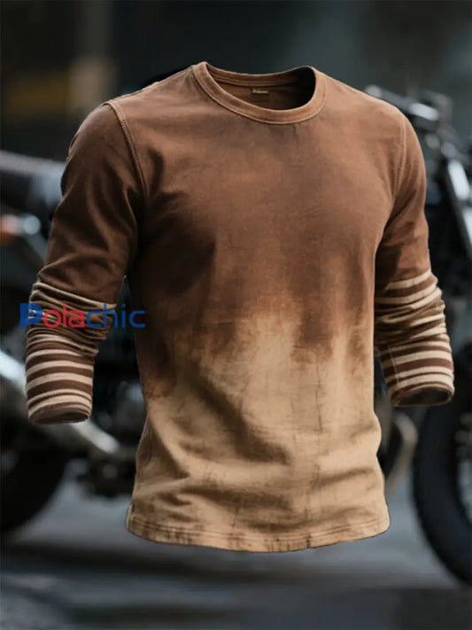 T-shirt à manches longues en coton lavé Vintage Gradient Color Men’s Marron / S
