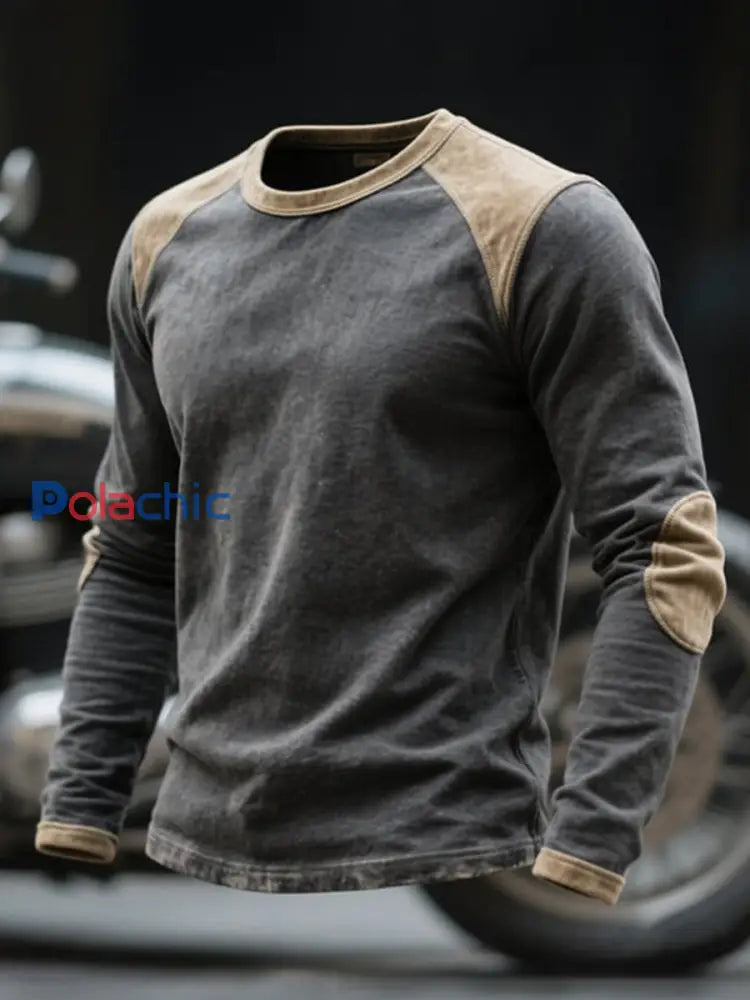 T-shirt à manches longues en coton lavé vintage pour hommes Gris foncé / S