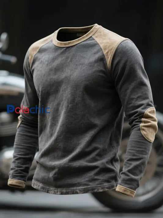 T-shirt à manches longues en coton lavé vintage pour hommes Gris foncé / S