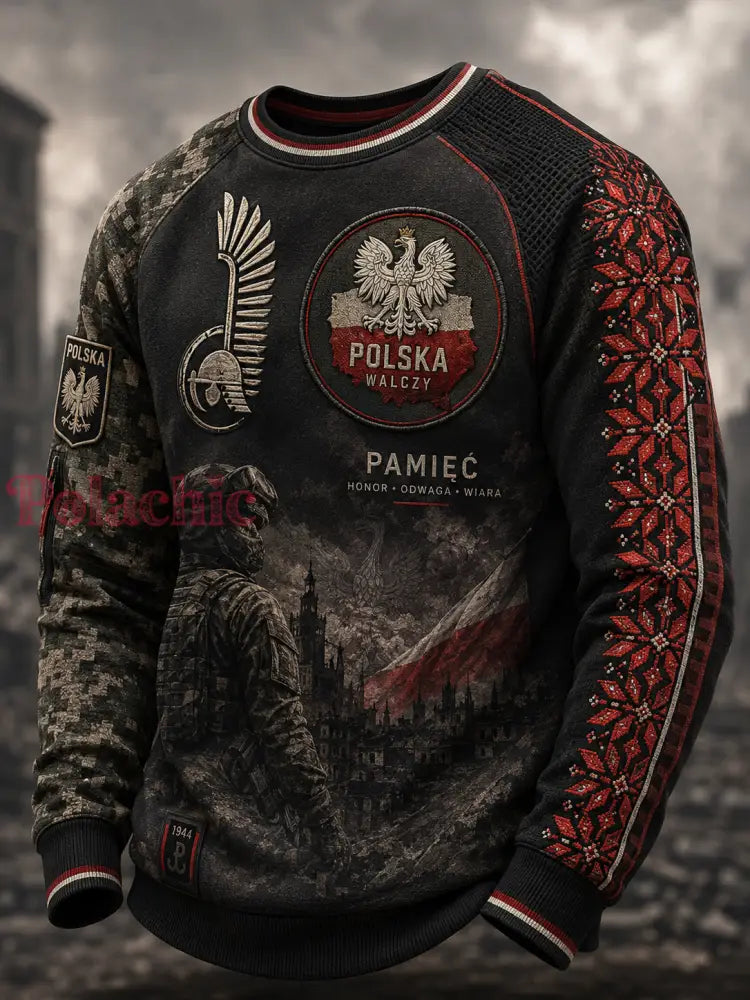 T-shirt à manches longues en maille waffle de culture militaire polonaise pour hommes - A / S