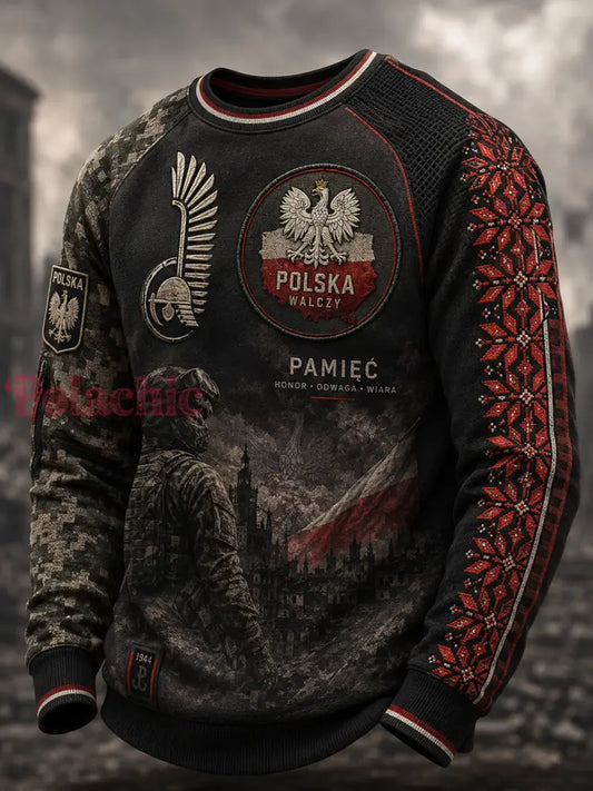 T-shirt à manches longues en maille waffle de culture militaire polonaise pour hommes - A / S