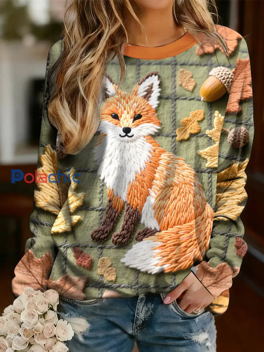 T-shirt à manches longues Fox Print Femme Multicolore / S