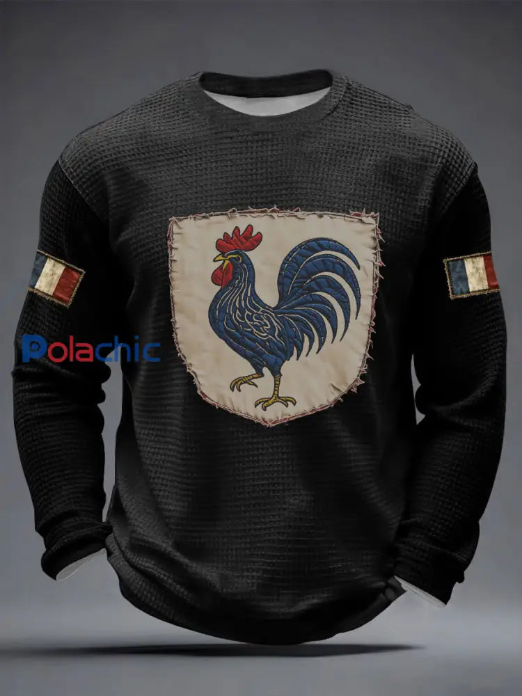 T-shirt à manches longues Français Le Coq Gaulois Waffle Homme Noir / S