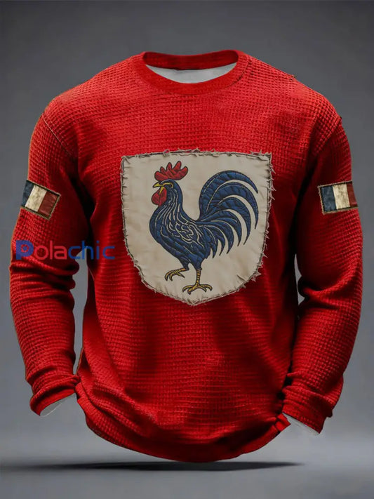 T-shirt à manches longues Français Le Coq Gaulois Waffle Homme Rouge / S