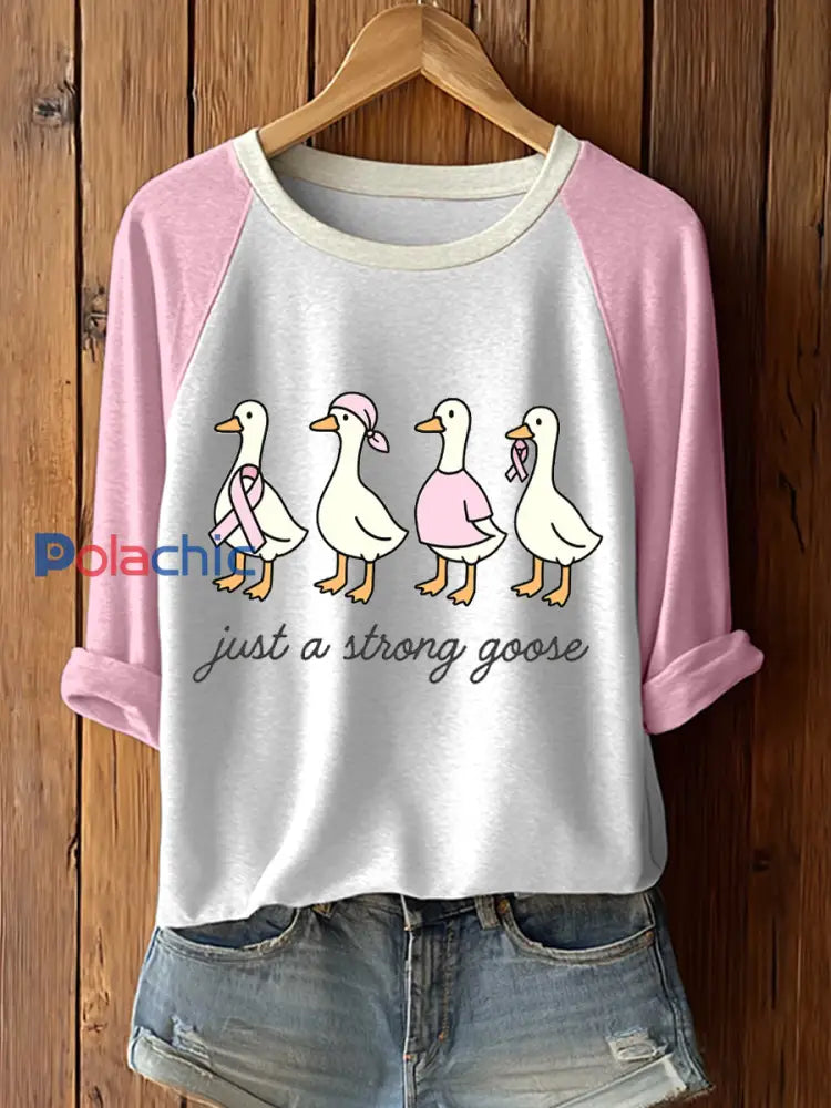 T-shirt à manches longues Just A Strong Goose Print Femme Rose Clair / S