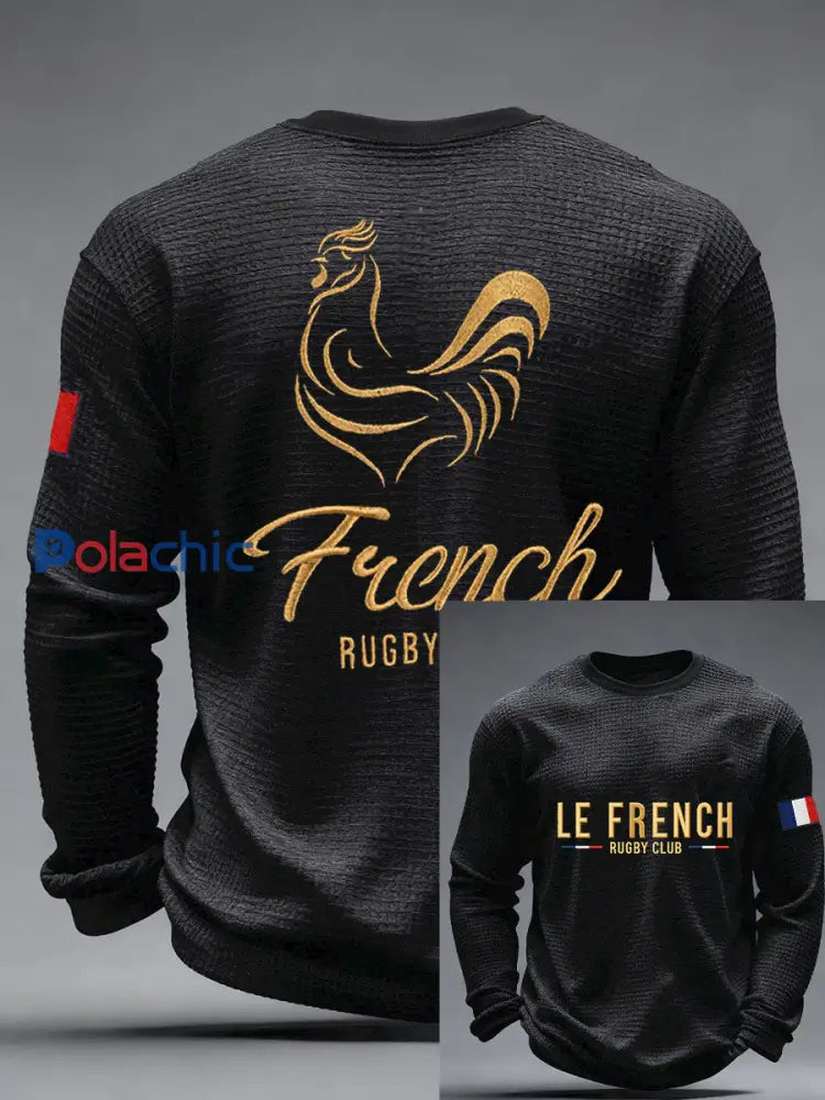 T-shirt à manches longues Le French Rugby Club Waffle Homme Noir / S