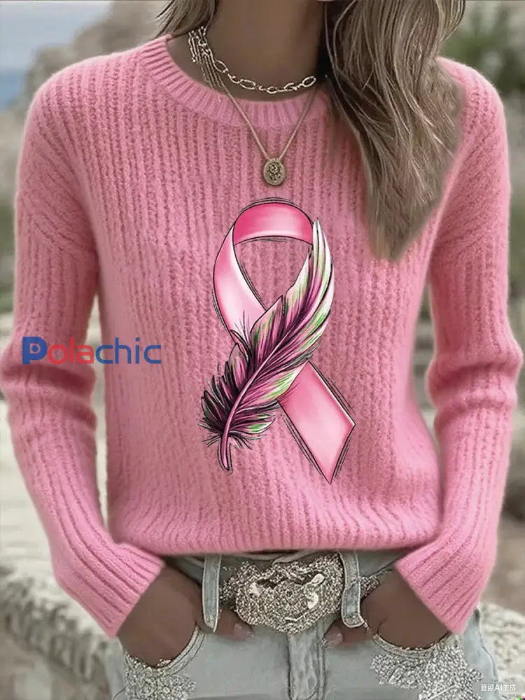 T-shirt à manches longues pour femmes avec ruban rose et sensibilisation au cancer du sein Rose / S