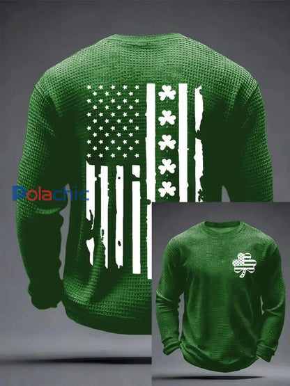 T-shirt à manches longues pour femmes St. Patrick’s Day Shamrock Print Waffle Vert / S
