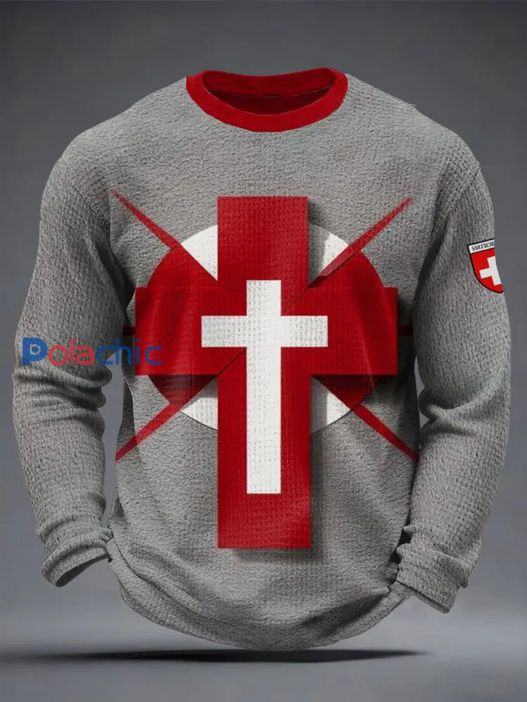 T-shirt à manches longues pour homme Swiss Cross Waffle Weave Gris / S