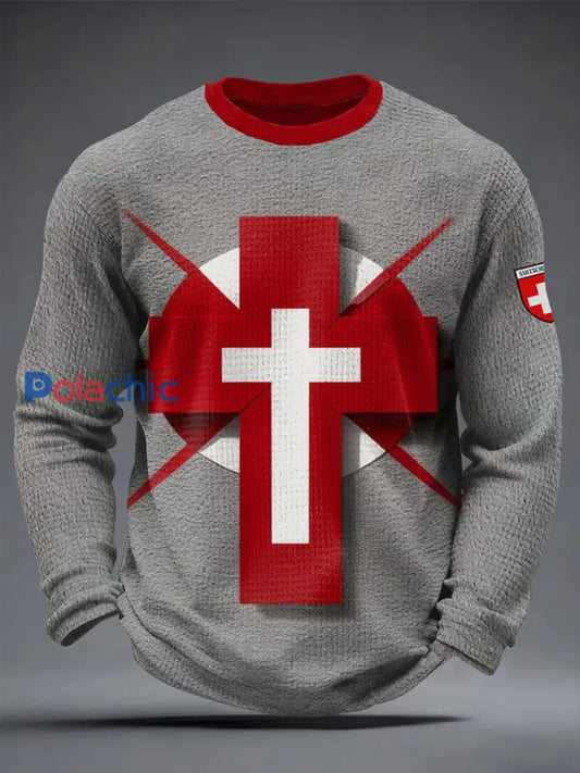 T-shirt à manches longues pour homme Swiss Cross Waffle Weave Gris / S