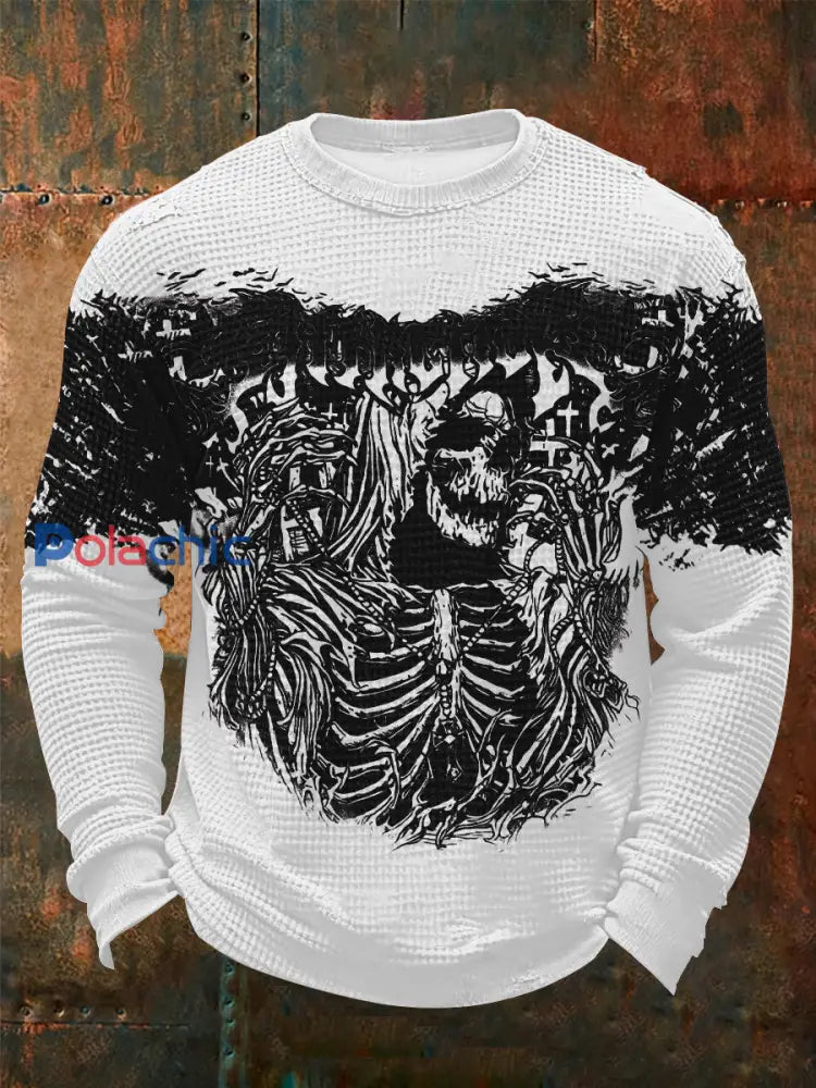 T-shirt à manches longues Vintage Skull Waffle Homme Blanc / S