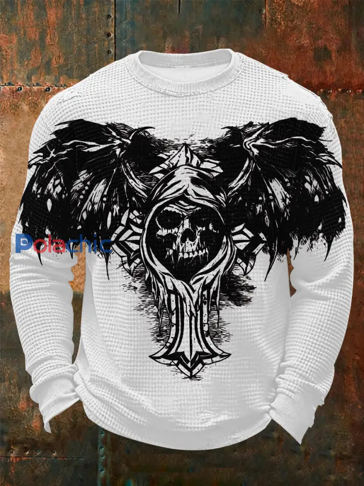 T-shirt à manches longues Vintage Skull Waffle Homme Blanc / S