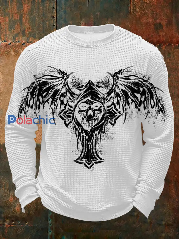 T-shirt à manches longues Vintage Skull Waffle Homme Blanc / S