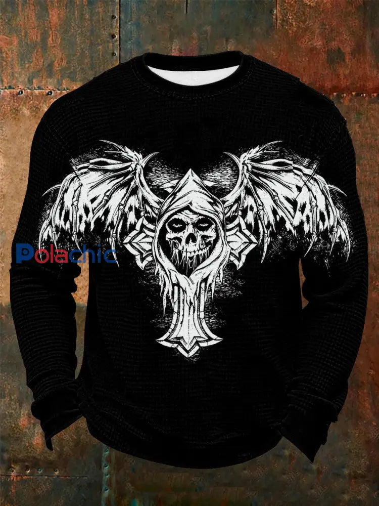 T-shirt à manches longues Vintage Skull Waffle Homme Noir / S
