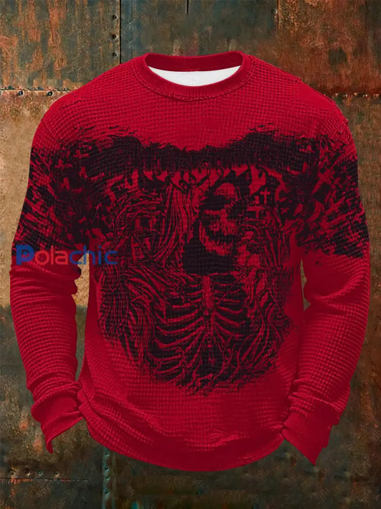 T-shirt à manches longues Vintage Skull Waffle Homme Rouge / S