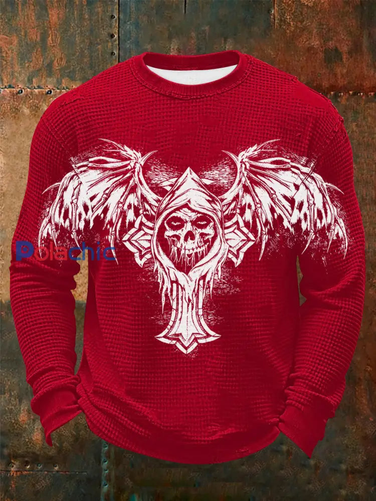 T-shirt à manches longues Vintage Skull Waffle Homme Rouge / S