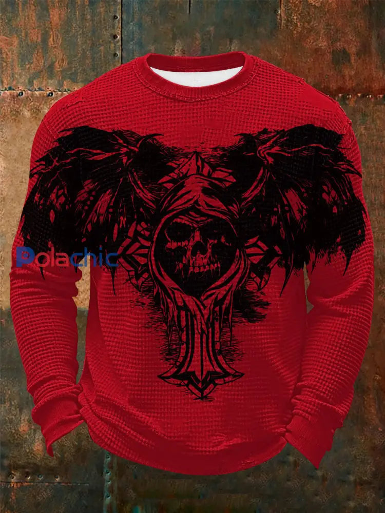 T-shirt à manches longues Vintage Skull Waffle Homme Rouge / S