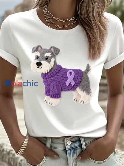T-shirt à motif de chien Schnauzer Art pour femmes blanc / S