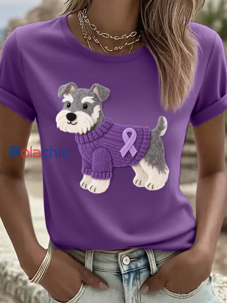 T-shirt à motif de chien Schnauzer Art pour femmes pourpre profond / S