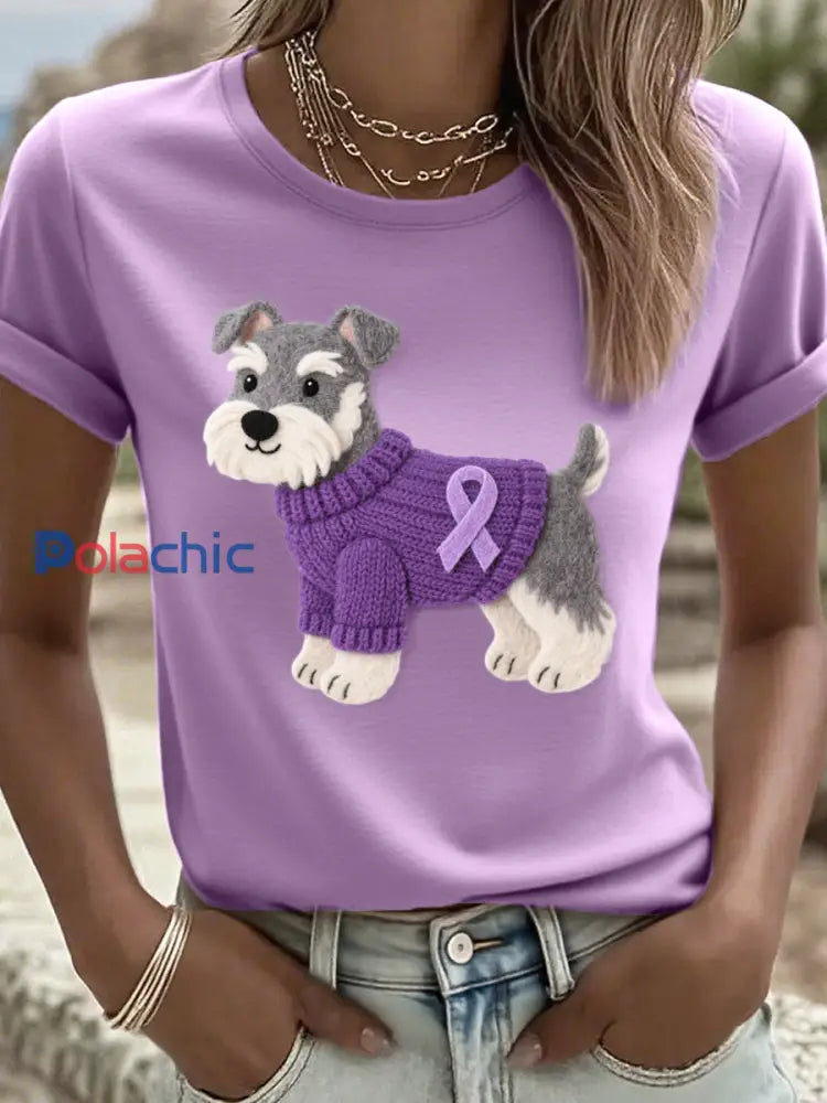 T-shirt à motif de chien Schnauzer Art pour femmes pourpre / S