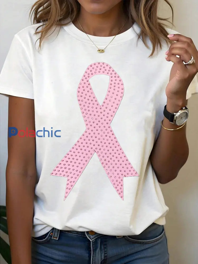 T-shirt à ruban rose pour femmes sensibilisation au cancer du sein Blanc / S