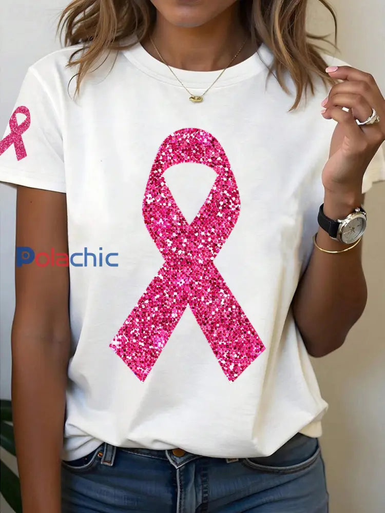 T-shirt à ruban rose pour femmes sensibilisation au cancer du sein Blanc / S