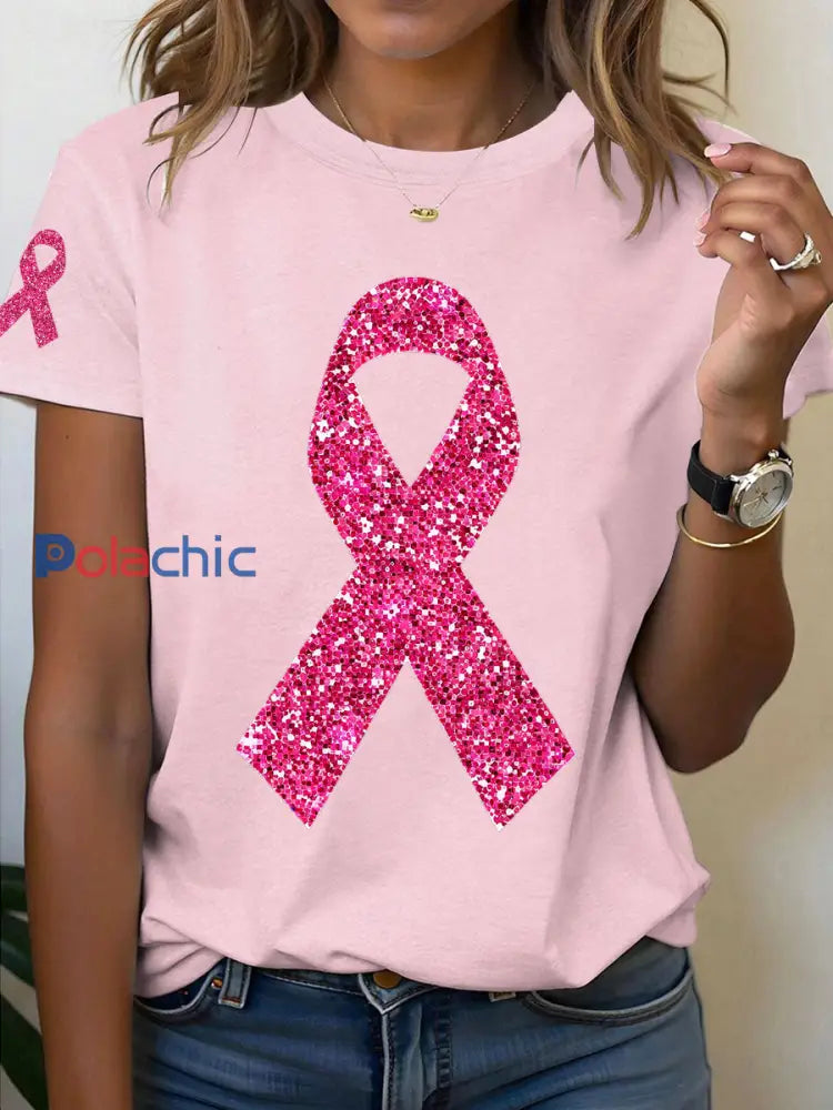 T-shirt à ruban rose pour femmes sensibilisation au cancer du sein Rose Clair / S