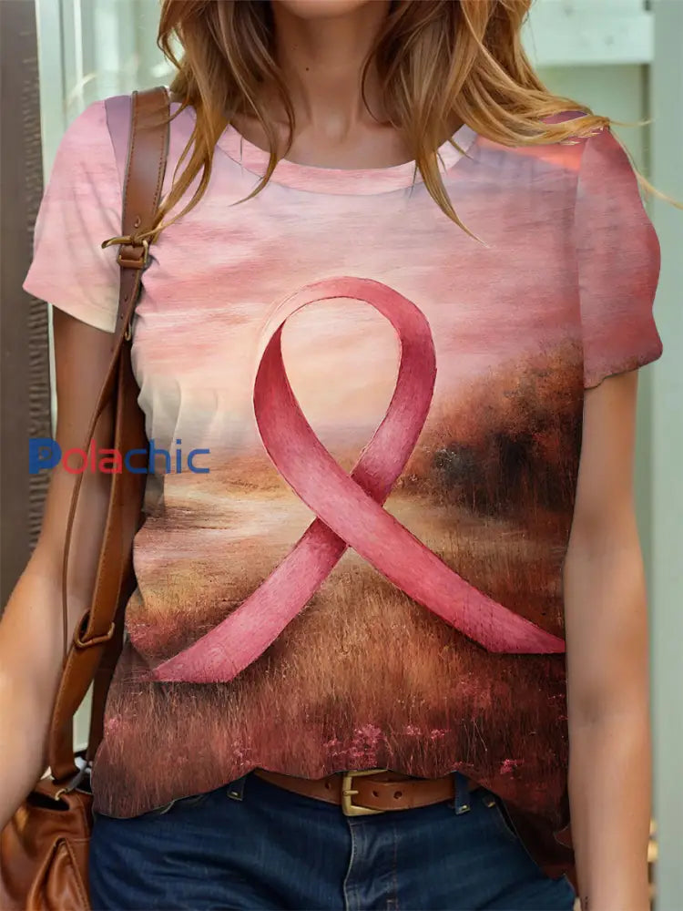T-shirt à ruban rose pour femmes sensibilisation au cancer du sein Rose / S