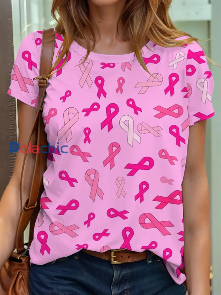 T-shirt à ruban rose pour femmes sensibilisation au cancer du sein Rose / S