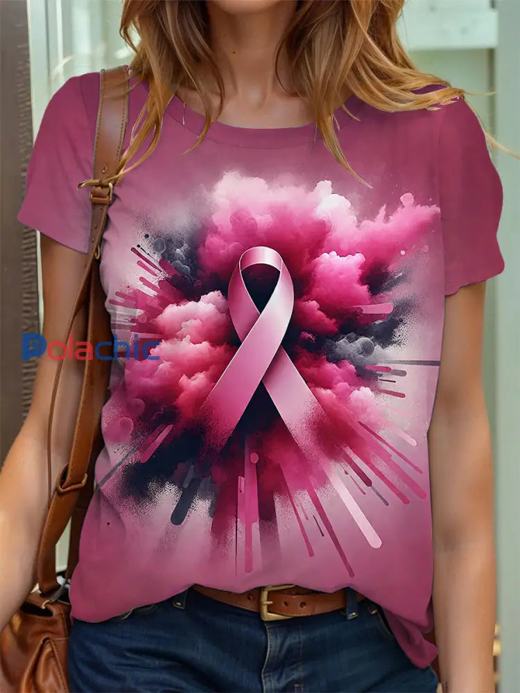 T-shirt à ruban rose pour femmes sensibilisation au cancer du sein Rose / S