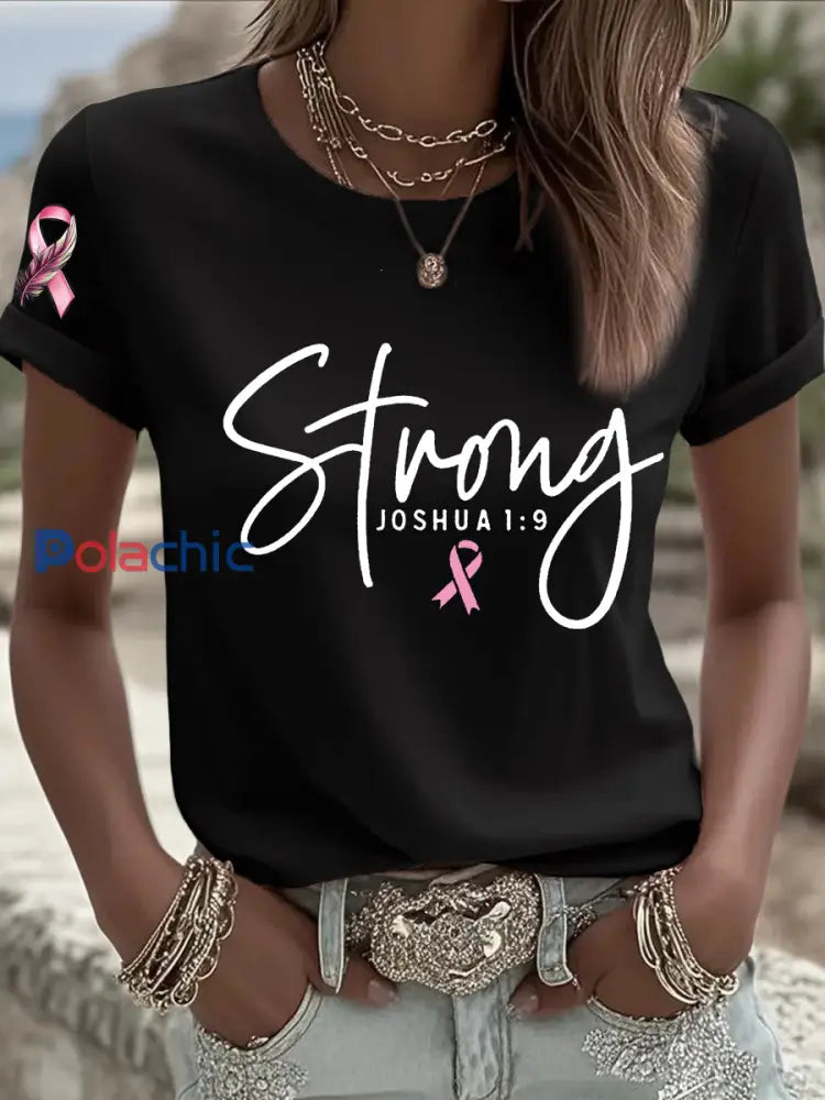 T shirt à ruban rose pour femmes Survivor du cancer du sein Noir / S