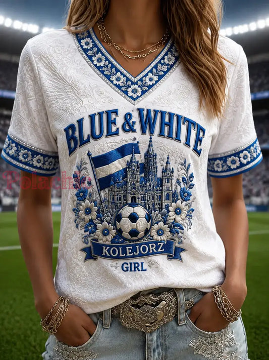 T-shirt bleu et blanc Wings - comme image / S