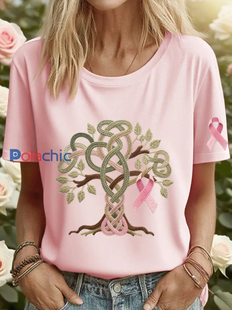 T-shirt brodé de ruban Tree of Life Femme Rose / S