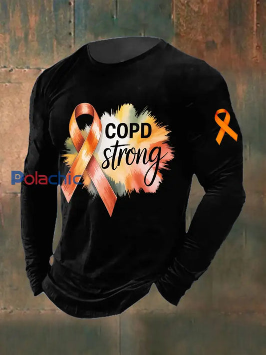 T-shirt col rond à manches longues imprimé maladie pulmonaire obstructive chronique pour hommes Noir / S