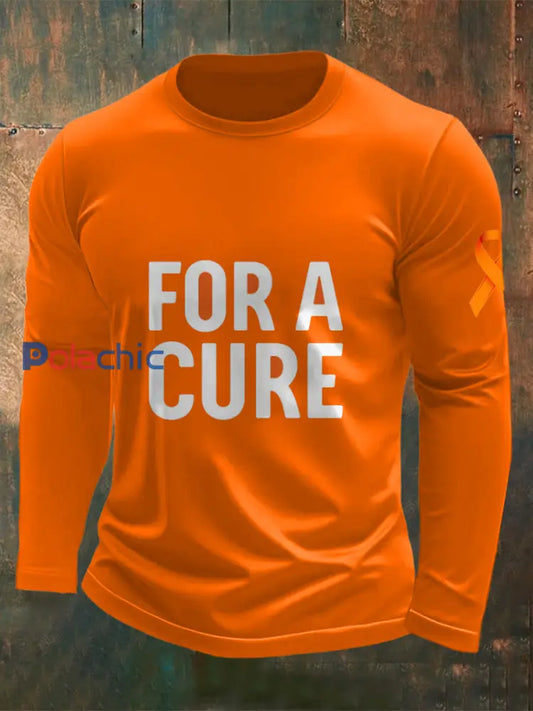 T-shirt col rond à manches longues imprimé maladie pulmonaire obstructive chronique pour hommes Orange / S