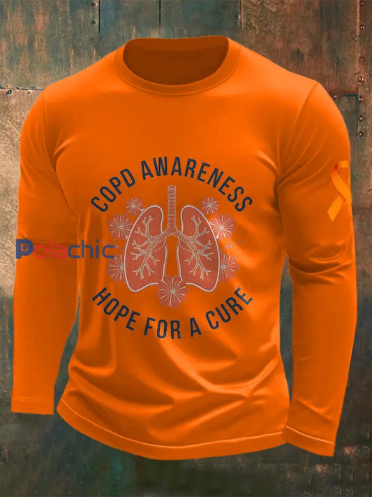 T-shirt col rond à manches longues imprimé maladie pulmonaire obstructive chronique pour hommes Orange / S