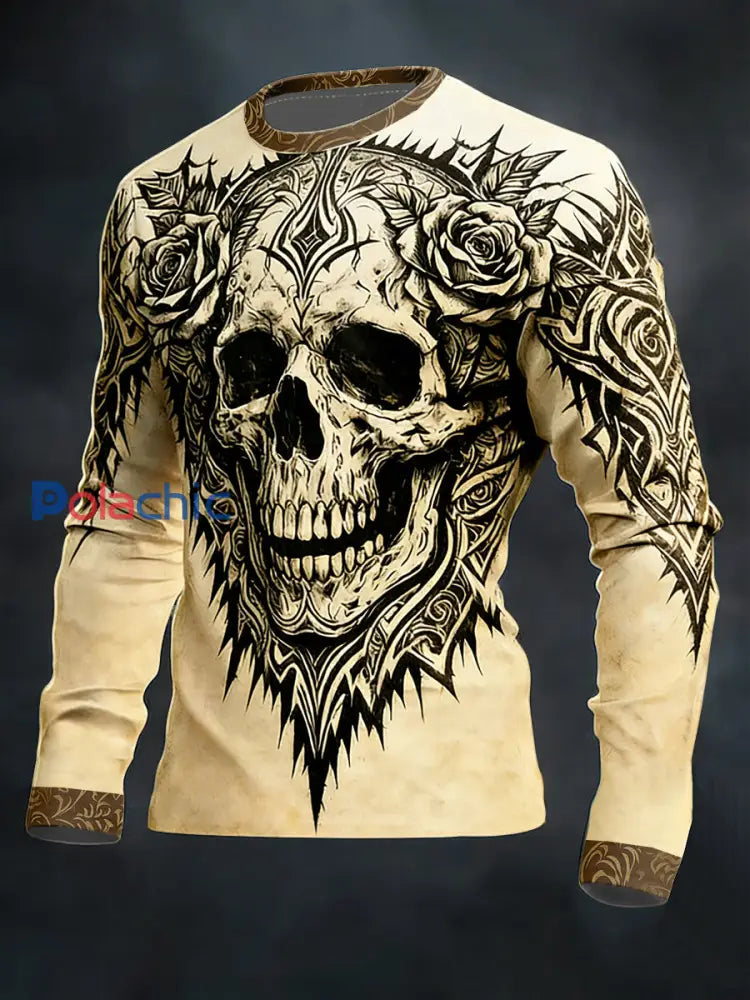 T-shirt col rond gothique foncé à manches longues pour hommes comme image / S