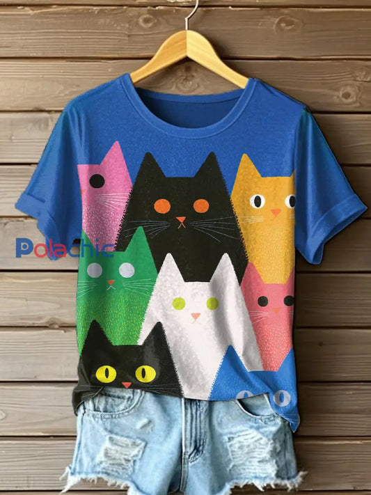 T-shirt coloré d’impression d’art de chat des femmes comme image / S